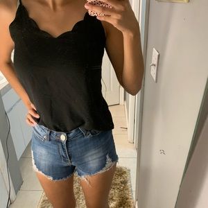 Black Scalloped Blouse